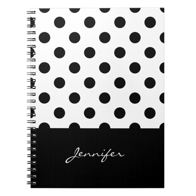 Rero Black and White Polka Dots Muster mit Namen Notizblock (Vorderseite)