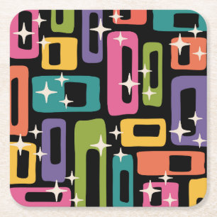 ReRo MCM Abstraktes Atomzeitmuster Rechteckiger Pappuntersetzer