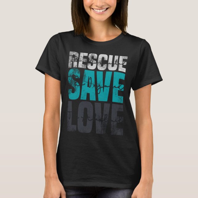 Rescue Gerettet Liebe Tierrettungshunde T-Shirt (Vorderseite)