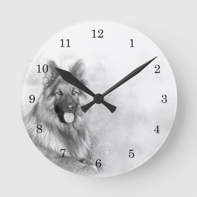 Rescue German Shepherd Dog Round Clock Runde Wanduhr (Vorderseite)
