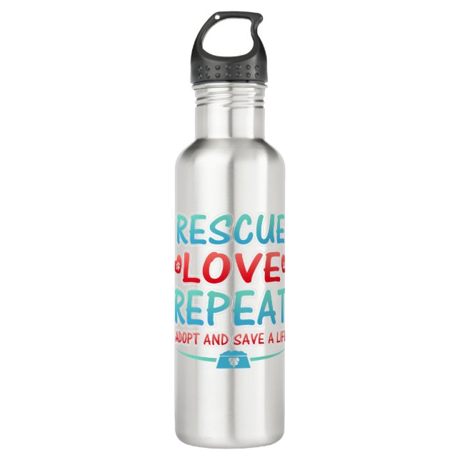 Rescue-Liebe Wiederholen Adoptier und Rett eines L Edelstahlflasche (Vorderseite)