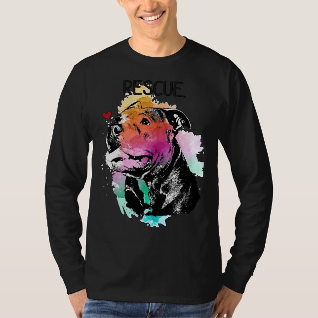 Rescue Pitbull Hund Wasserfarbe T-Shirt (Vorderseite)