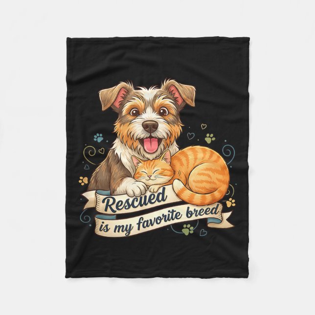 Rescued Is My Favorite Breed Dog Cat Pet Adoption  Fleecedecke (Vorderseite)