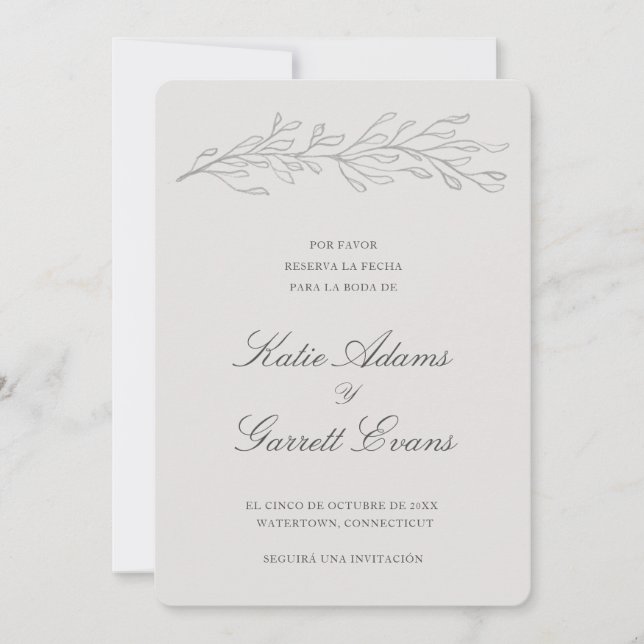 Reserva la Fecha Elegant Simple Gray Spanisch Save The Date (Vorderseite)