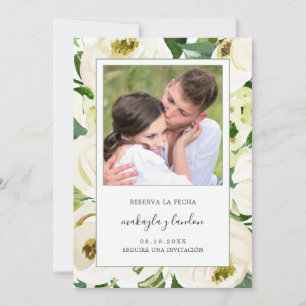 Reserva la Fecha Elegant WhiteFloral Foto Spanisch Save The Date