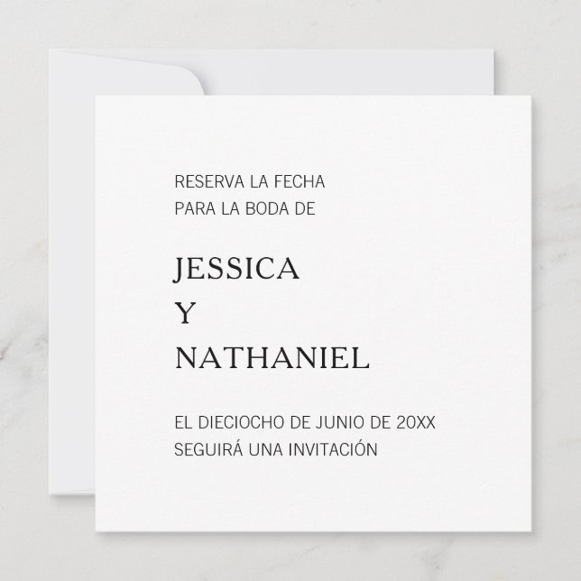Reserva La Fecha Minimalistisch Schwarz und Weiß Save The Date (Vorderseite)