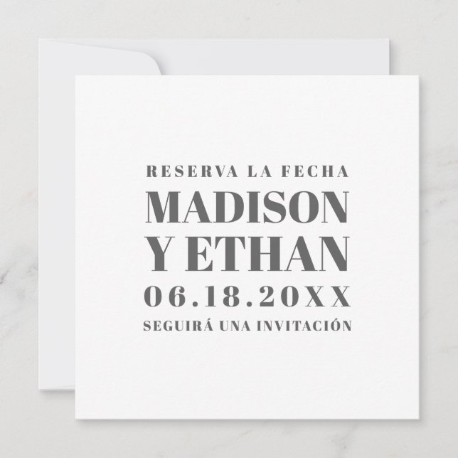 Reserva La Fecha Modernes Grau und Weiß Spanisch Save The Date (Vorderseite)