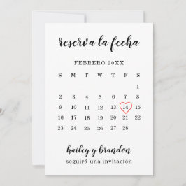 Reserva la Fecha Simple Calendar Red Heart Spanisc Save The Date