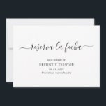 Reserva La Fecha Simple Elegant Spanish Wedding Save The Date<br><div class="desc">Einfache Hochzeit Sichern Sie das Datum in Spanisch mit einem sauberen und minimalistischen Design mit einer eleganten Touch mit "reserva la fecha" in Skript mit Swashes. Ein modernes Schwarz-Weiß-Spanisch Save the Date ohne Bilder,  die sich wunderbar mit jedem Hochzeitsstil abstimmen.</div>
