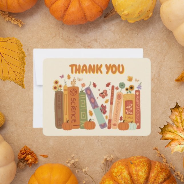 Réservation Citrouille Orange Oatrepas Carte de re (Bookish book Lovers oatmeal Flat Thank You Card, Pumpkin and Fall Leaves oatmeal Thank You Card, cut)