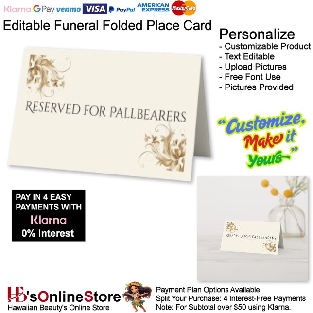 Reserved for Pallbearers Flourish Funeral  Platzkarte (Reserved for Pallbearers Flourish Funeral Place Card.)