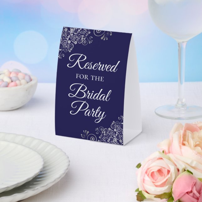 Reserved for the Bridal Party Elegant Navy Silver Tischaufsteller (In Situ (Hochzeit))