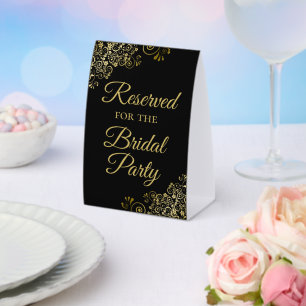 Reserviert für das Brautparty Elegant Black & Gold Tischaufsteller