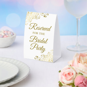 Reserviert für das Brautparty Elegant Gold & White Tischaufsteller