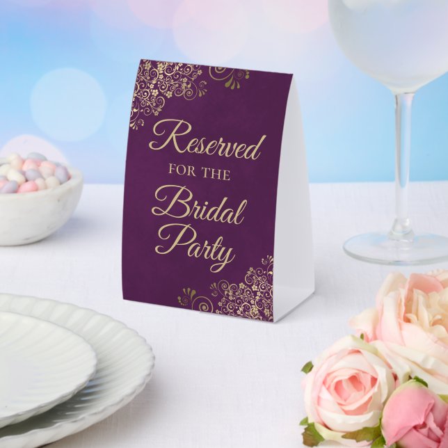 Reserviert für das Brautparty Plum Lila & Gold Tischaufsteller (In Situ (Hochzeit))