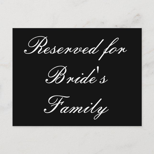 Reserviert für die Familie der Braut Postkarte (Vorderseite)