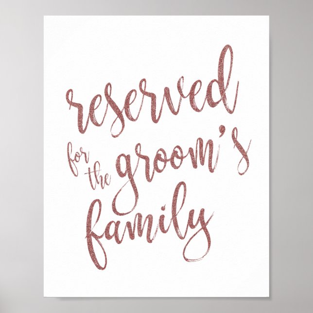 Reserviert für Groom's Family Rose Gold Glitzer Si Poster (Vorne)