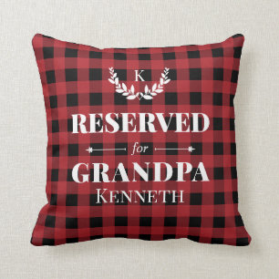 Reserviert für Opa Red Buffalo Karo Monogramm Kissen
