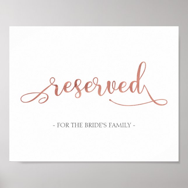 "Reserviert für" Rose goldfarbenes Hochzeitssymbol Poster (Vorne)