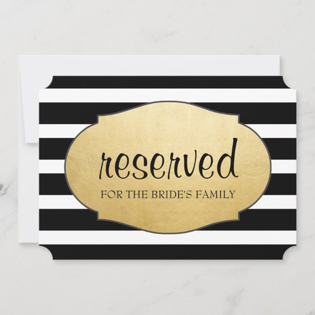 Reservierte Black Stripes Imitate Gold Foil Weddin Einladung (Vorderseite)