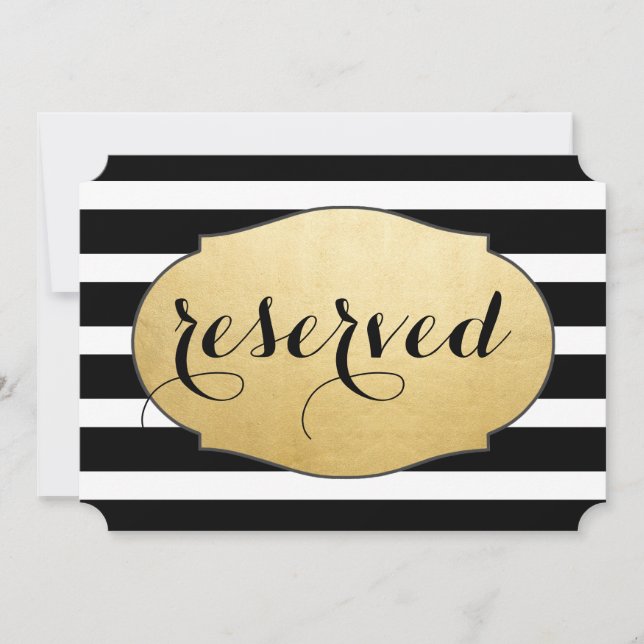 Reservierte Black Stripes Imitate Gold Foil Weddin Einladung (Vorderseite)