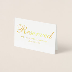 Reservierte Gold Foil Wedding Names Date Table Car Folienkarte