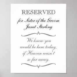 Reservierte Sitzbank für Groom-Gedenkhochzeit Poster