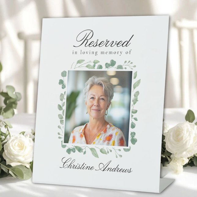 Reservierte Sitzplatzreservierung - Eukalyptus-Ged Sockelschild (Custom Reserved Seat - Eucalyptus Memorial Wedding Photo Pedestal Sign)