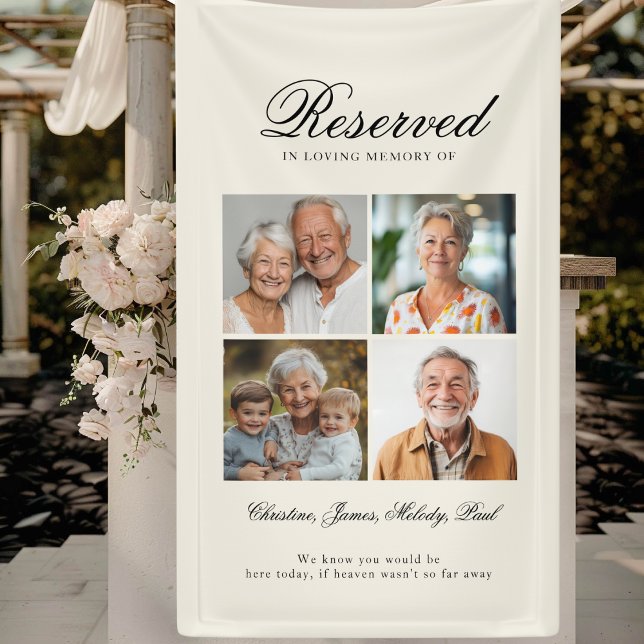 Reservierter Sitzplatz - 4 Foto Gedenkstätte Beige Banner (Reserved Seat - 4 Photo Memorial Beige Wedding Banner)