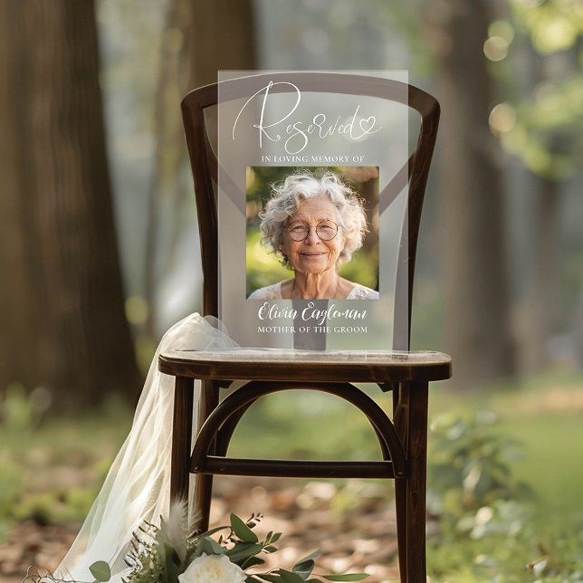 Reserviertes Foto für die Gedenkfeier Mattiert Acrylschild (Reserved Seat in Loving Memory Frosted Acrylic Wedding Memorial Sign)