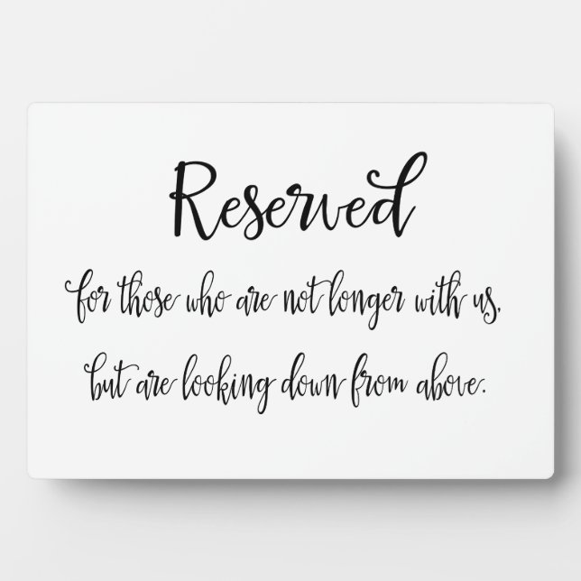 Reserviertes Memorial Wedding Sign Fotoplatte (Vorderseite)