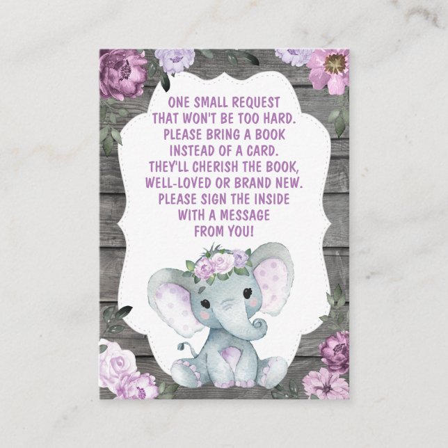 Reservierungskarte Girl Elephant Dusche Lila Begleitkarte (Vorderseite)