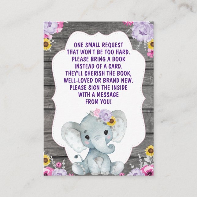 Reservierungskarte Girl Elephant Pink Lila gelb Begleitkarte (Vorderseite)