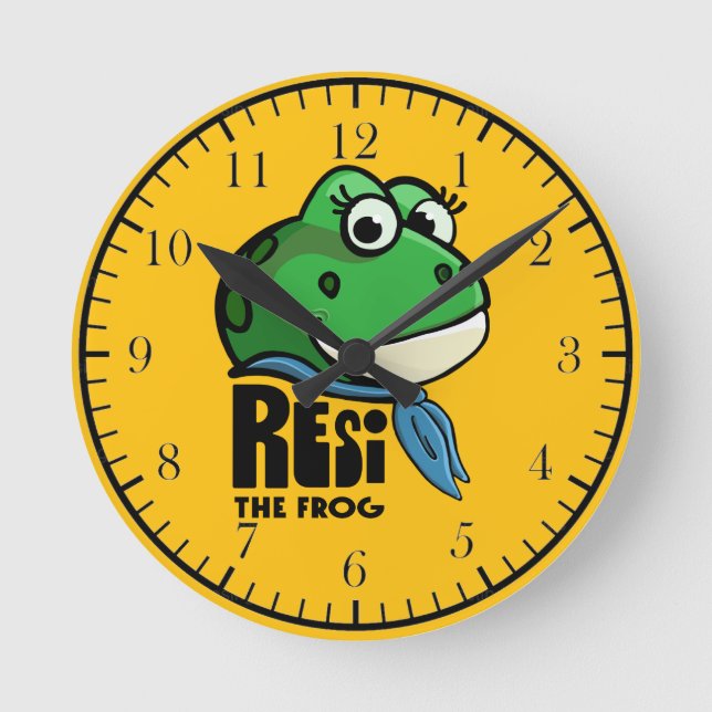 Resi the Frog Runde Wanduhr (Vorderseite)