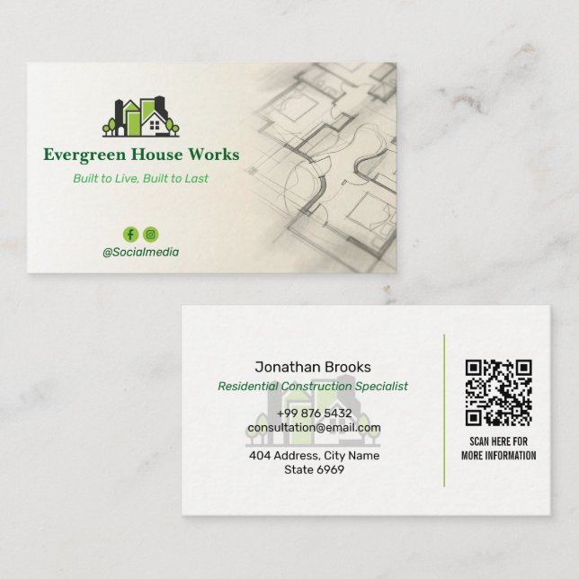 Residential Construction | GreenLight Drafter Visitenkarte (Vorne/Hinten)