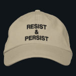 Residenz und Persist, schwarzer Text auf chaki, po Bestickte Baseballkappe<br><div class="desc">Zeigen Sie, dass Sie der Tyrannei nicht nachgeben und andere zum Protest inspiriert haben, indem Sie eine Baseballmütze tragen, in der die Worte "Resist & Persist" auf khaki-Hintergrund bestickt sind. Hats sind in anderen Farben in der Sidebar erhältlich. Klicken Sie auf den Link "Rocklawn Arts" unten, um das Design Resist...</div>