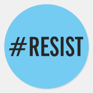 #Resist, fett schwarzer Text auf blaue Aufkleber