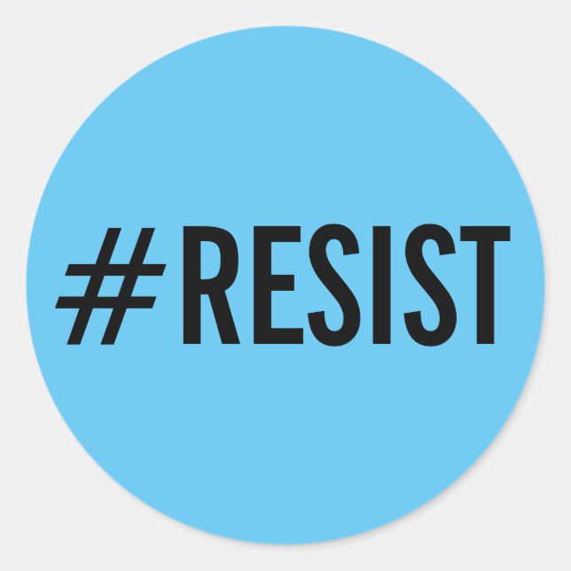 #Resist, fett schwarzer Text auf blaue Aufkleber (Vorderseite)