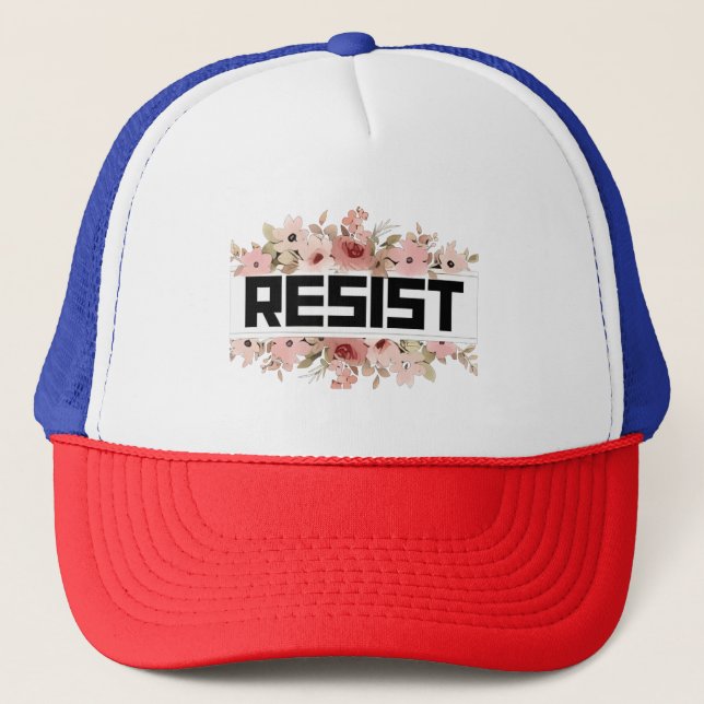 RESIST Floral Anti Trump politischer Protest Truckerkappe (Vorderseite)
