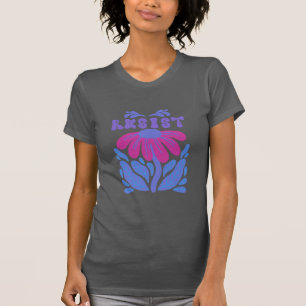 Resist Floral Design Lila auf Grau T-Shirt
