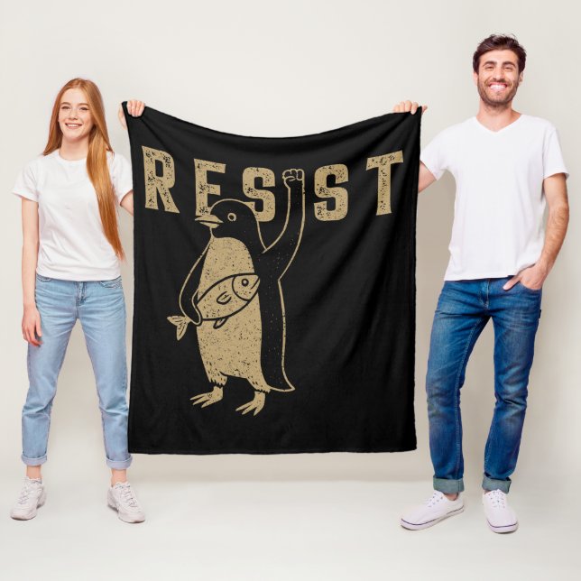 Resist Penguin Activism Graphic Design Vintag Fleecedecke (Beispiel)