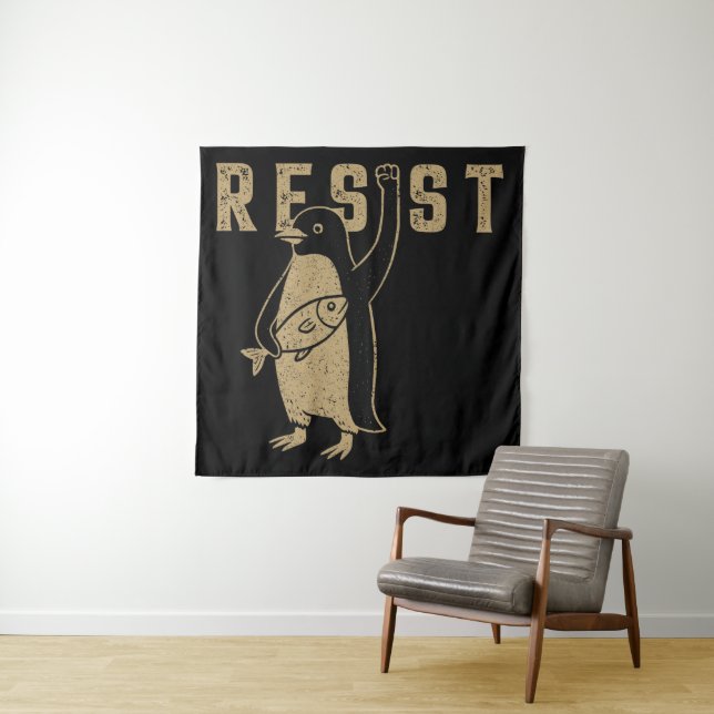 Resist Penguin Activism Graphic Design Vintag Wandteppich (Beispiel)