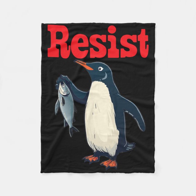 Resist Penguin Holding Fischprotest Funny Graphic Fleecedecke (Vorderseite)