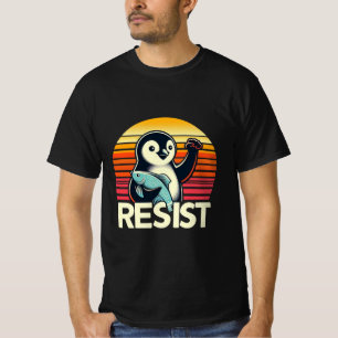 Resist Penguin Retro Sunset Protest Tier T-Shirt