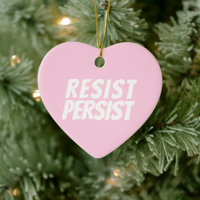 Resist Persist hellrosa niedliches Herz Weihnachte Keramik Ornament (Baum)