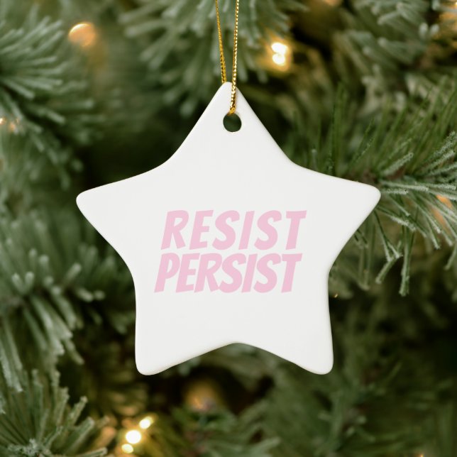 Resist Persist hellrosa weiße Sterne Weihnachten Keramik Ornament (Baum)
