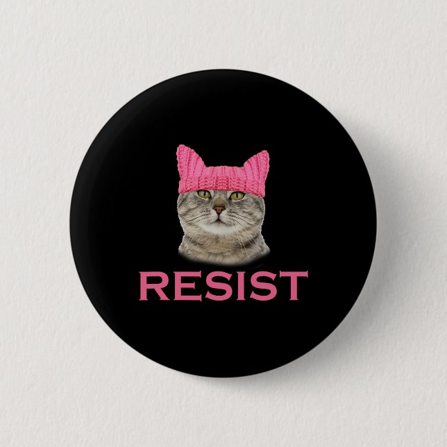 Resist Persist Protest März Cat Hat Button (Vorderseite)