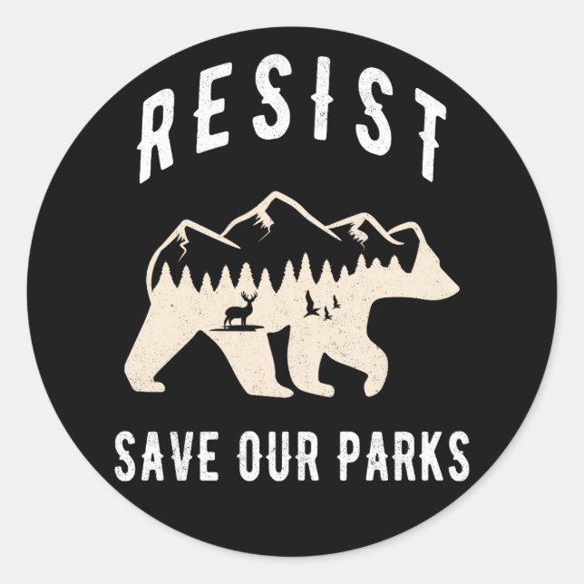 Resist Rette unsere Parks Alt US Nationalparkbären Runder Aufkleber (Vorderseite)