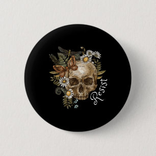 Resist Subtle Anti Trump Schädel Bloral botanisch Button