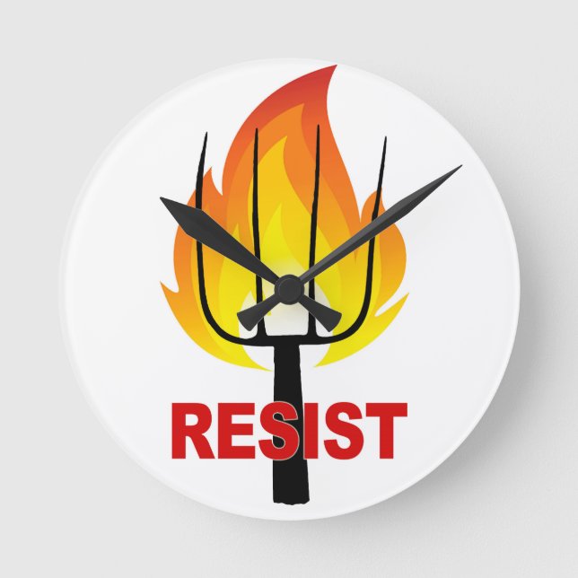 Resist Torch und Pitchfork Runde Wanduhr (Vorderseite)